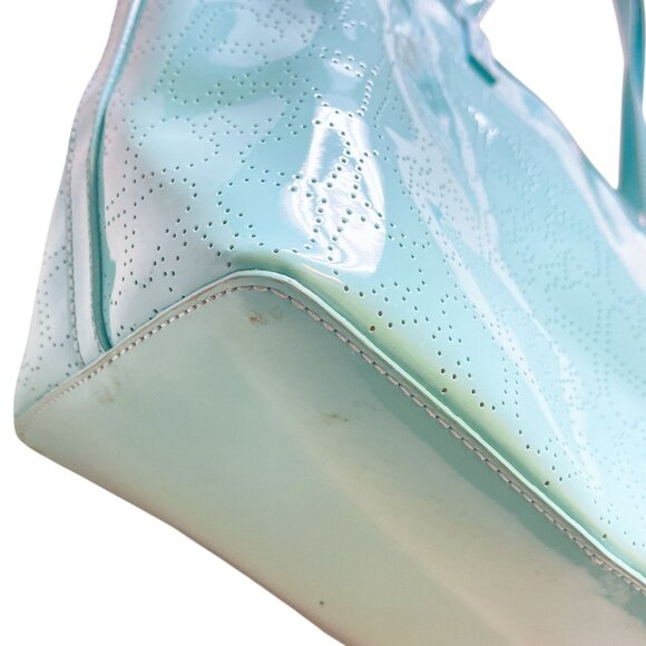 Kate Spade New York Perforated Patent Leather Tote Bag Aqua Blue L - Picture 3 of 7